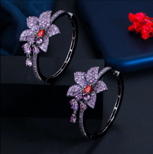 Chic Black Gold Plated Purple Cubic Zirconia Crystal  Hoop Earrings For Women - CZ-Earring- ER - 88