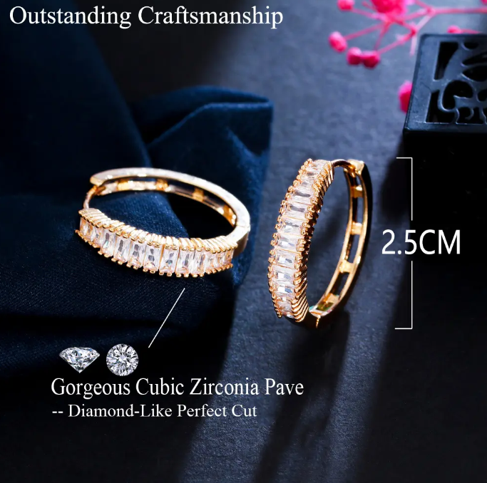 Chic Round White Baguette CZ Silver Plated Hoop Earrings for Women - CZ-Earring- ER - 10