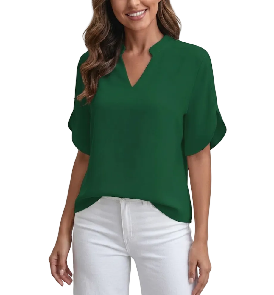 Chiffon Tops for Women-Solid Color V-neck – BL04