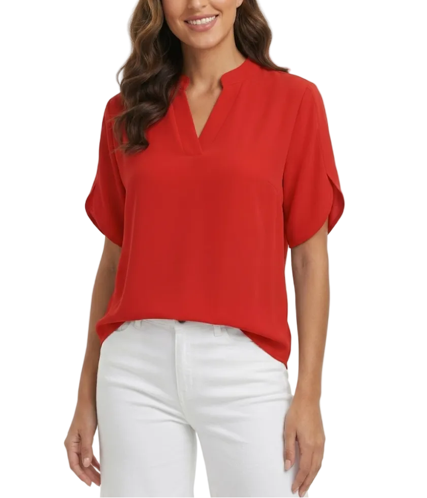 Chiffon Tops for Women-Solid Color V-neck – BL04
