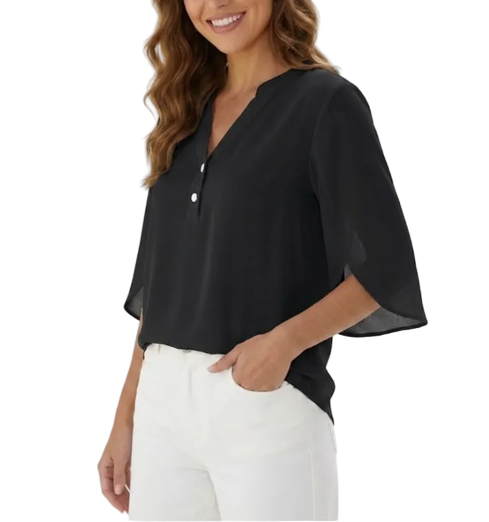 Chiffon Tops for Women-Solid Color V-neck line with Buttons – BL25