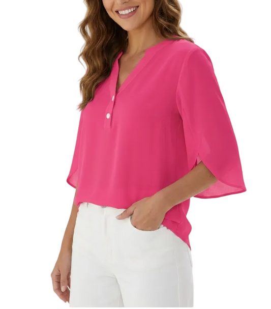 Chiffon Tops for Women-Solid Color V-neck line with Buttons – BL25