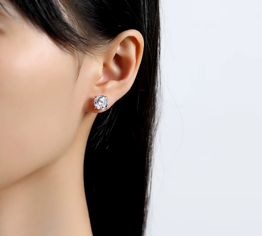 Classic & Timeless 4 Prong 14K Gold Hollow with 3 Carat Round Brilliant Cut Moissanite Diamond Stud Earrings B1-G-ER-04-CCC