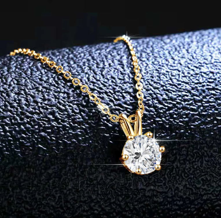 Classic & Timeless 6 Prongs Setting 14K Gold Hollow with Round Brilliant Cut 1CT/2CT/3CT Moissanite Pendant – B1-GNC-06
