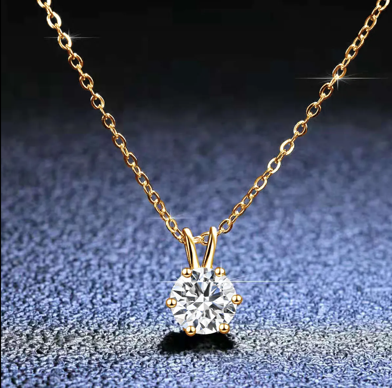 Classic & Timeless 6 Prongs Setting 14K Gold Hollow with Round Brilliant Cut 1CT/2CT/3CT Moissanite Pendant – B1-GNC-06