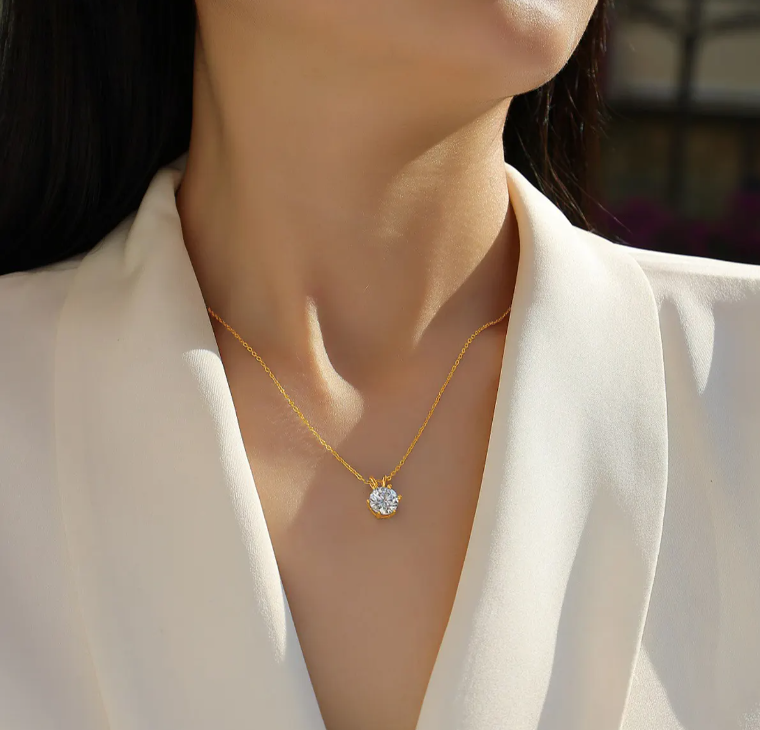 Classic & Timeless 6 Prongs Setting 14K Gold Hollow with Round Brilliant Cut 1CT/2CT/3CT Moissanite Pendant – B1-GNC-06