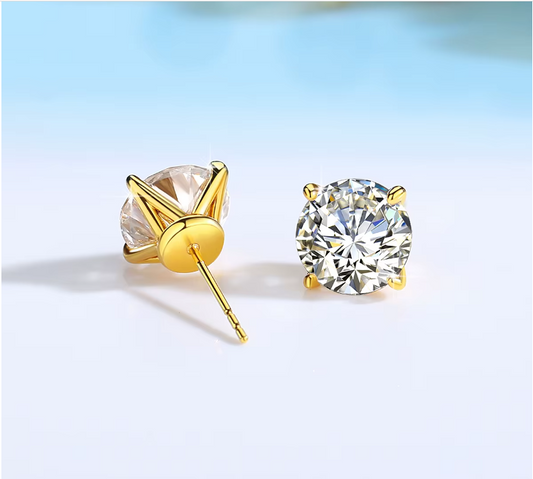Classic & Timeless 4 Prong 14K Gold Hollow with 1Carat Round Brilliant Cut Moissanite Diamond Stud Earrings B1-G-ER-04-AAA