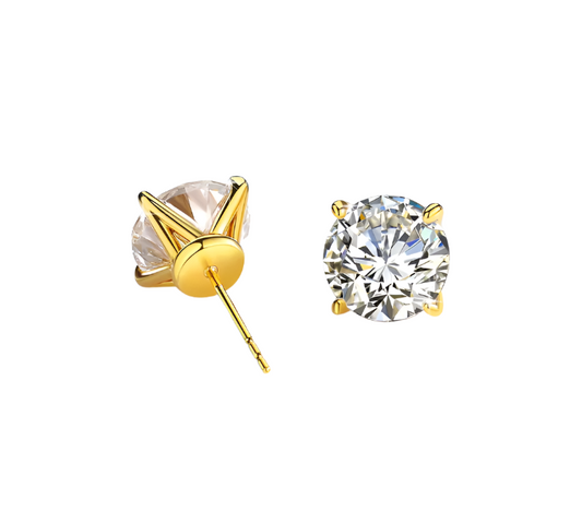 Classic & Timeless 4 Prong 14K Gold Hollow with 2 Carat Round Brilliant Cut Moissanite Diamond Stud Earrings B1-G-ER-04-BBB