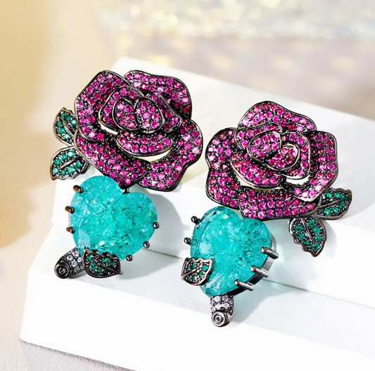 Classic Black Gun Plated Cubic Zirconia  Dangle Drop Party Earrings - CZ-Earring- ER - 64