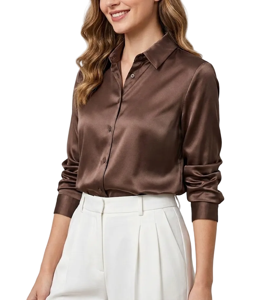 Classy Timeless  Long Sleeve Satin Silk Collar Shirts for Women - B1-TOP-N03