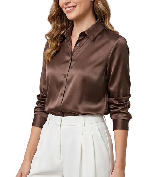 Classy Timeless  Long Sleeve Satin Silk Collar Shirts for Women - B1-TOP-N03