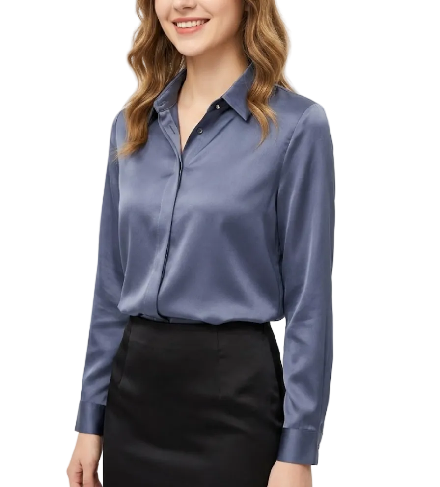 Classy & Timeless Silk Long Sleeve Collar Shirt for Women – BL60