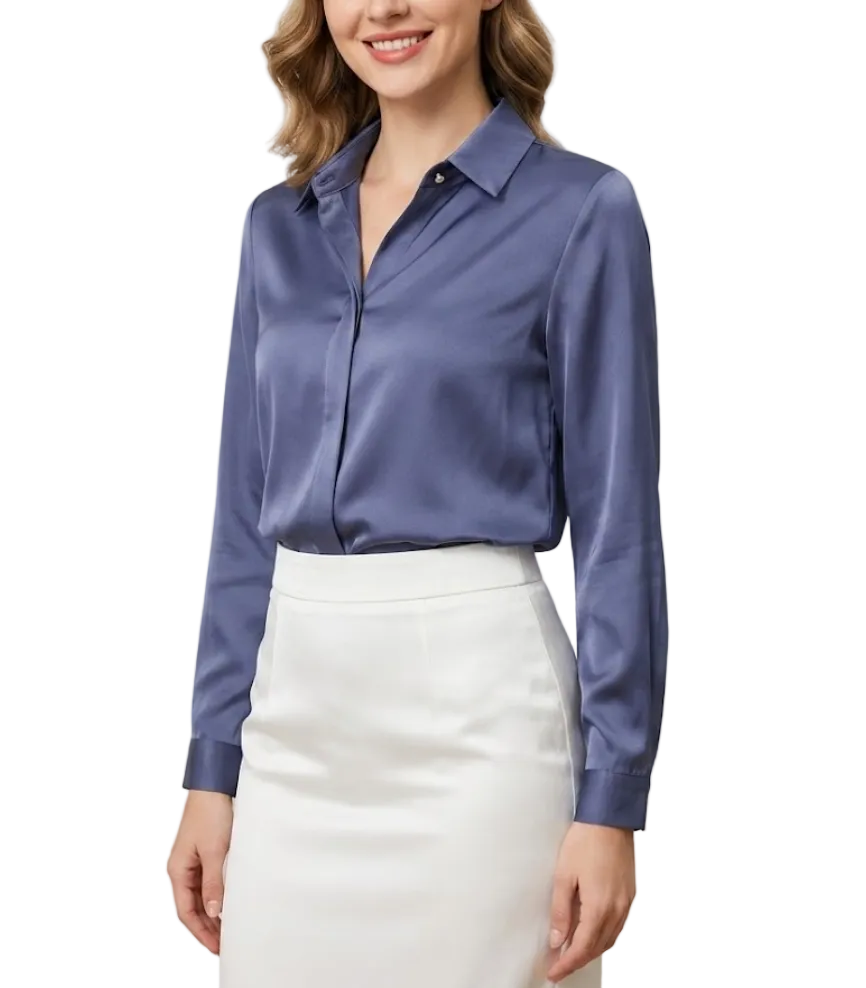 Classy & Timeless Silk Long Sleeve Collar Shirt for Women – BL60
