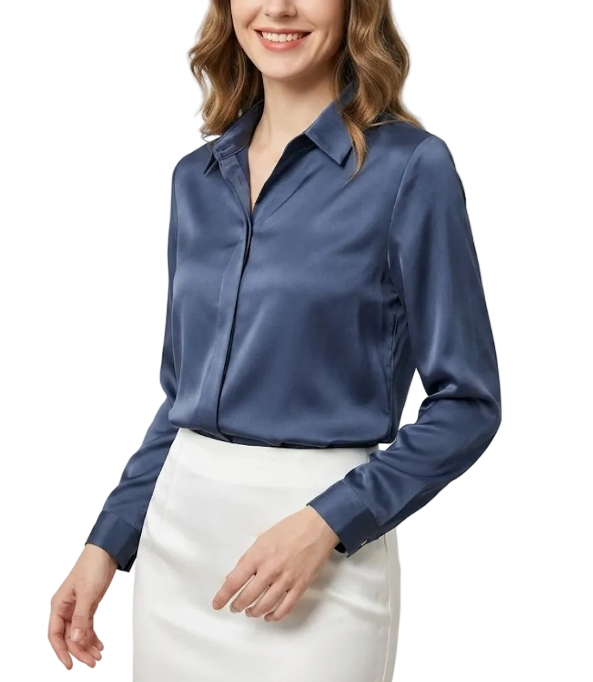 Classy & Timeless Silk Long Sleeve Collar Shirt for Women – BL60