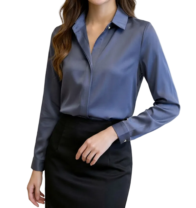 Classy & Timeless Silk Long Sleeve Collar Shirt for Women – BL60