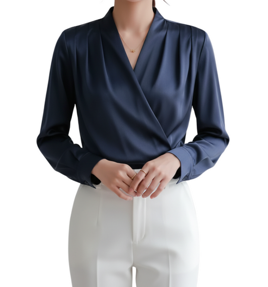 Classy & Timeless Women's Long-sleeve Silk Satin Shirt - B6-TOP-B674