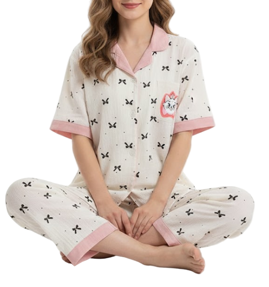 Comfortable Clould Cotton Short Sleeve 3PCS Pajama Set for Women -B16-PJ-01