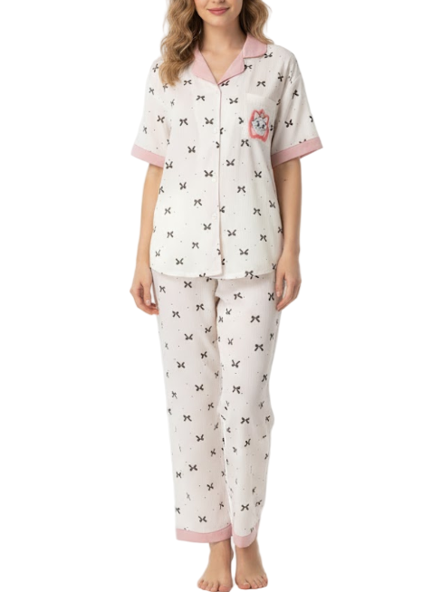 Comfortable Clould Cotton Short Sleeve 3PCS Pajama Set for Women -B16-PJ-01