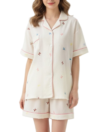 Comfortable Cloud Cotton Short Sleeve Three Piece Pajama Set for Women -B16-PJ-02
