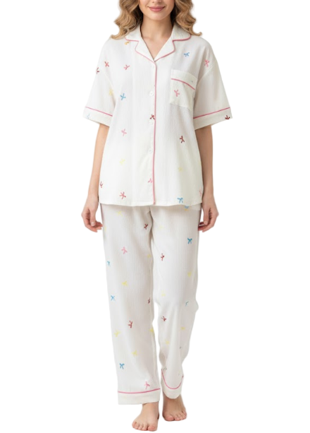 Comfortable Cloud Cotton Short Sleeve Three Piece Pajama Set for Women -B16-PJ-02