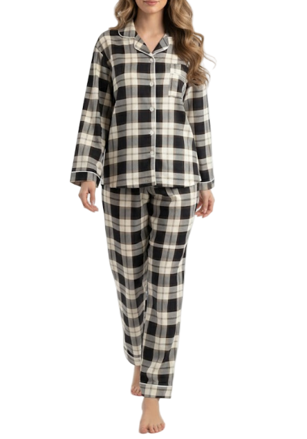 Comfortable Soft Check-Printed Long Sleeve Pajama Set for Women -B16-PJ-59