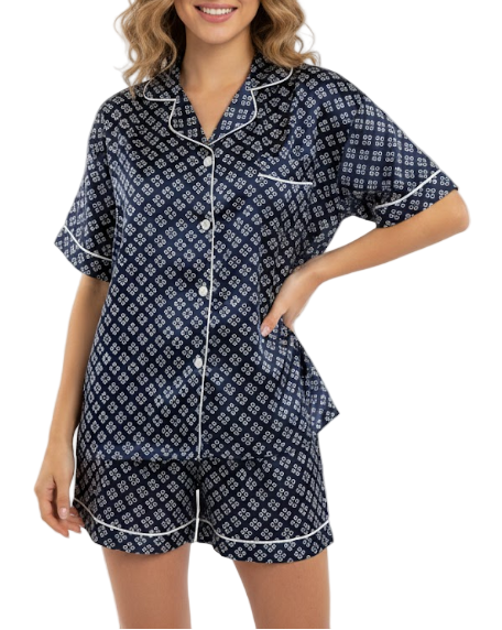 Comfortable Soft Long Sleeve Satin-Silk Shorts Pajama Set for Women -B16-PJ-73