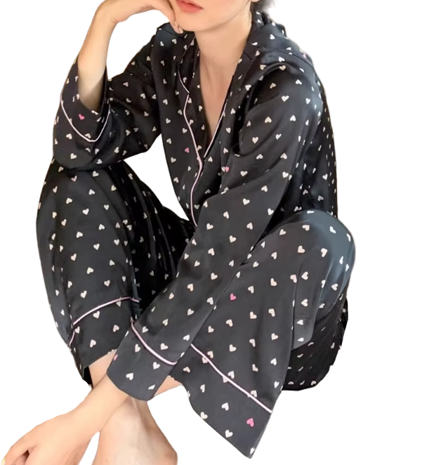 Comfortable Soft Satin-Silk Long Sleeve Pajama Set for Women -B16-PJ-20
