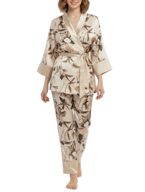 Comfortable Soft Satin-Silk Wide Sleeve Pajama Set for Women -B16-PJ-17