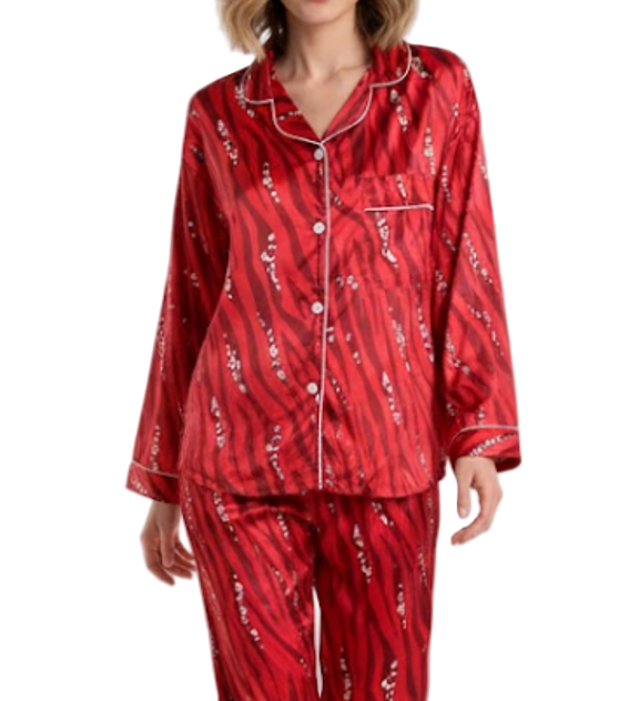 Comfortable Soft Satin-Silk Long Sleeve Pajama Set for Women -B16-PJ-41