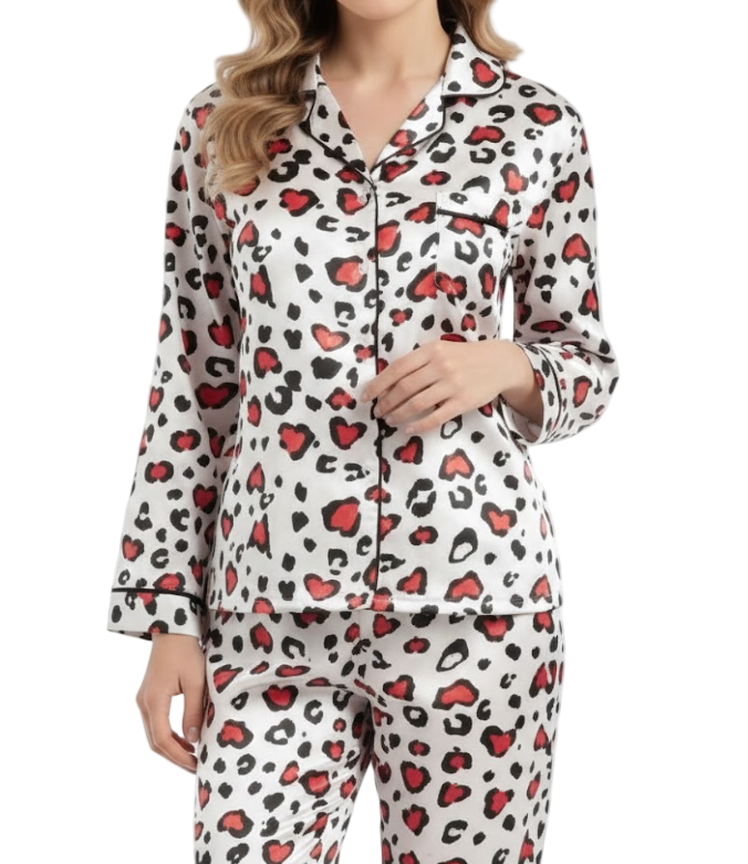 Comfortable Soft Satin-Silk Long Sleeve Pajama Set for Women -B16-PJ-53