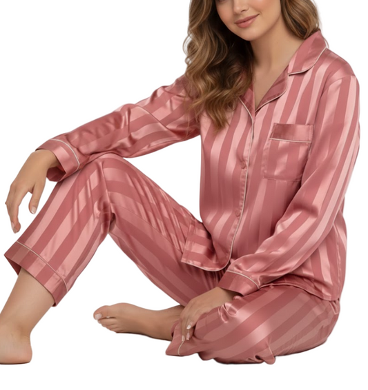 Comfortable Soft  Satin-Silk Long Sleeve Pajama Set for Women -B16-PJ-57