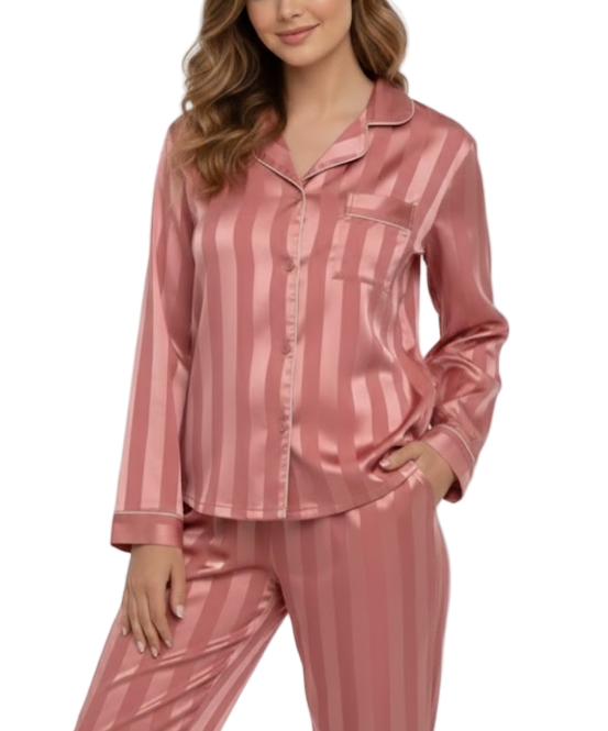 Comfortable Soft  Satin-Silk Long Sleeve Pajama Set for Women -B16-PJ-57