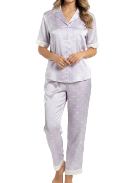 Comfortable Soft Short Sleeve Satin-Silk Shorts Pajama Set for Women -B16-PJ-63