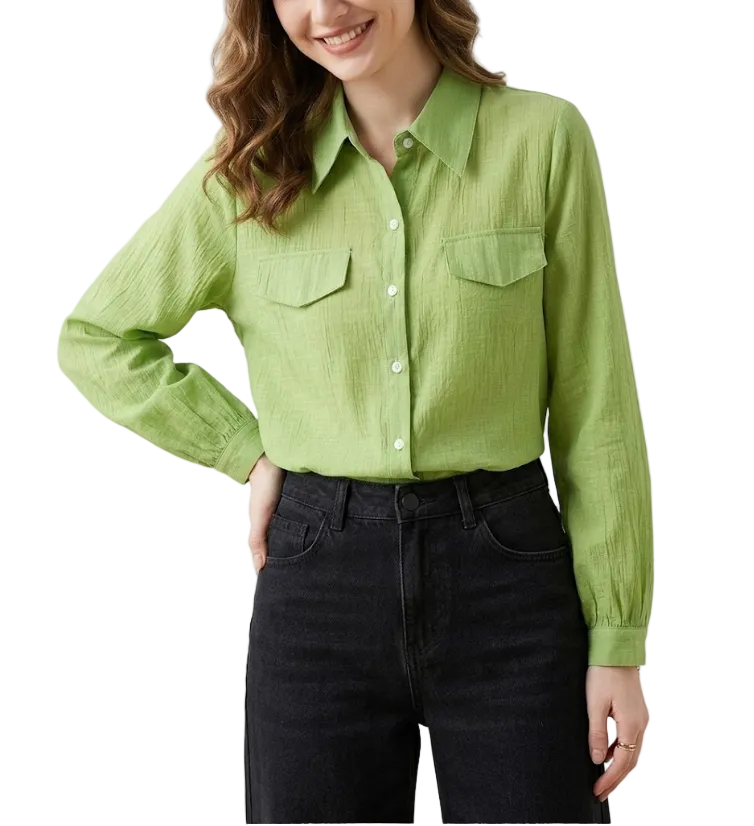 Trendy & Timeless Long Sleeve Collar Buttoned Front Dress Shirts for Women - B15-TOP-52
