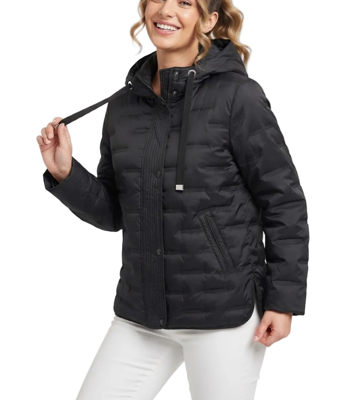 Down Quilted Stand Collar Hooded Warm Lightweight Parka Side Slits Short Jacket for Women - B12-JKT-21