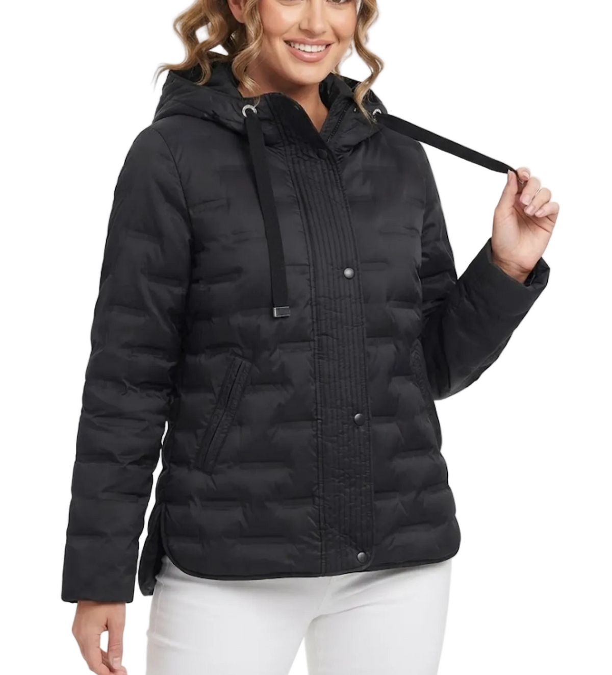Down Quilted Stand Collar Hooded Warm Lightweight Parka Side Slits Short Jacket for Women - B12-JKT-21