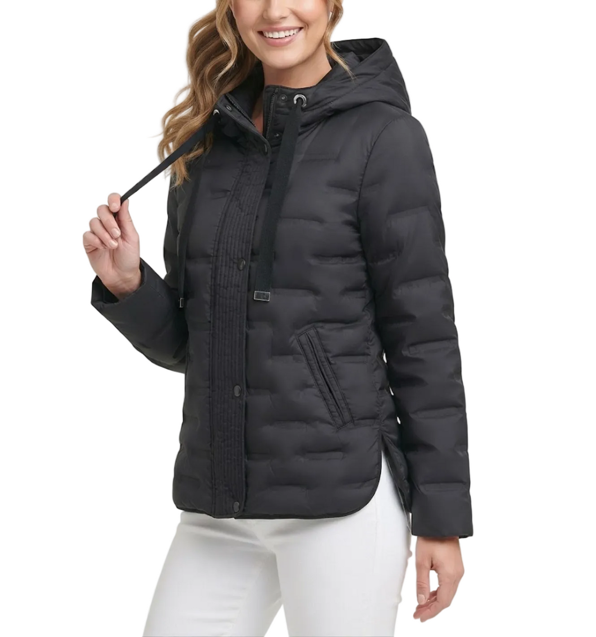 Down Quilted Stand Collar Hooded Warm Lightweight Parka Side Slits Short Jacket for Women - B12-JKT-21