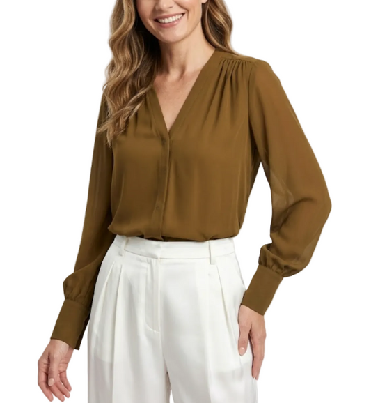 Elegant Chiffon Long Sleeve V-neck Collar Shirt for Women – BL21