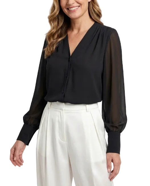 Elegant Chiffon Long Sleeve V-neck Collar Shirt for Women – BL21