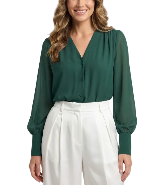 Elegant Chiffon Long Sleeve V-neck Collar Shirt for Women – BL21