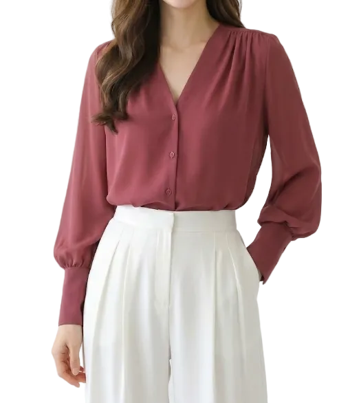 Elegant Chiffon Long Sleeve V-neck Collar Shirt for Women – BL21