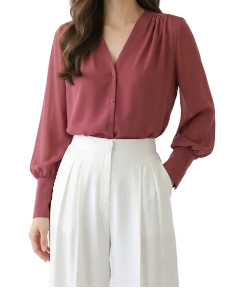 Elegant Chiffon Long Sleeve V-neck Collar Shirt for Women – BL21