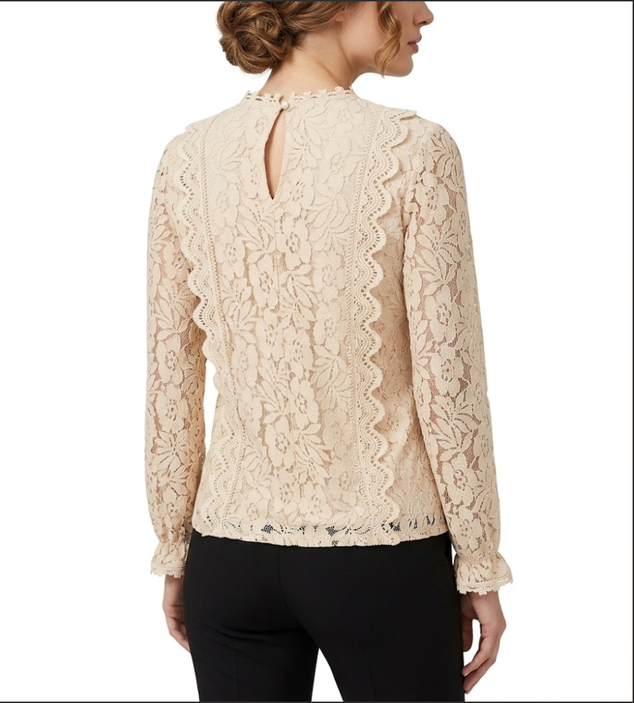 Elegant Lace Blouse for Women with V-neck & Long Sleeve – BL37