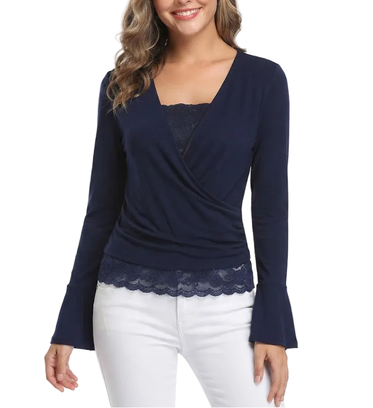 Elegant Long Sleeve V-neck Tops for Women - BP-B20 -TOP-97