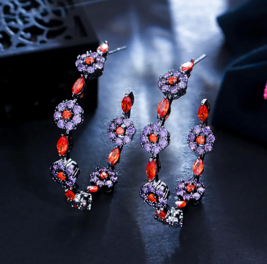 Elegant Purple Red Cubic Zirconia Luxury Chic Earrings For Women - CZ-Earring- ER - 100