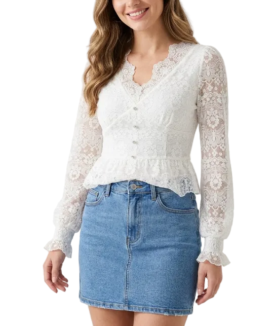 Elegant Slim Waist V- neck Lace Blouse for Women - BL10
