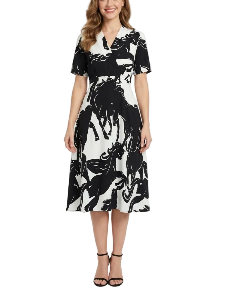 Elegant V-neck A-line Slim-Waist Dress for Women – DRESS-B57
