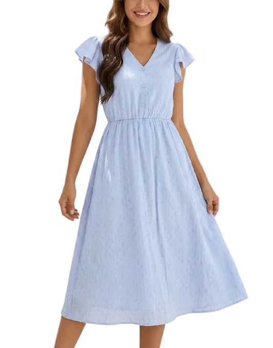 Elegant & Comfortable Short Sleeve V-neck DRESS-B108