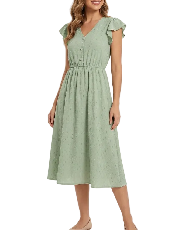 Elegant & Comfortable Short Sleeve V-neck DRESS-B108