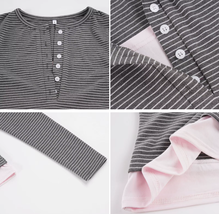 Elegant & Timeless Buttoned Layered Design Stretchy Fitted Long Sleeve Stripped Tops for Women- BP-B20 -TOP-278
